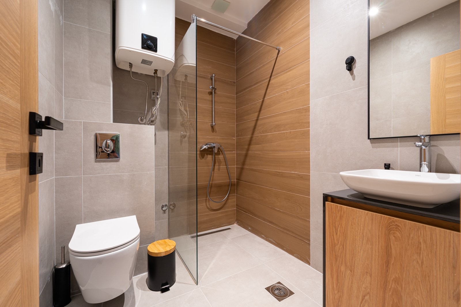 Bathroom with walk-in glass shower